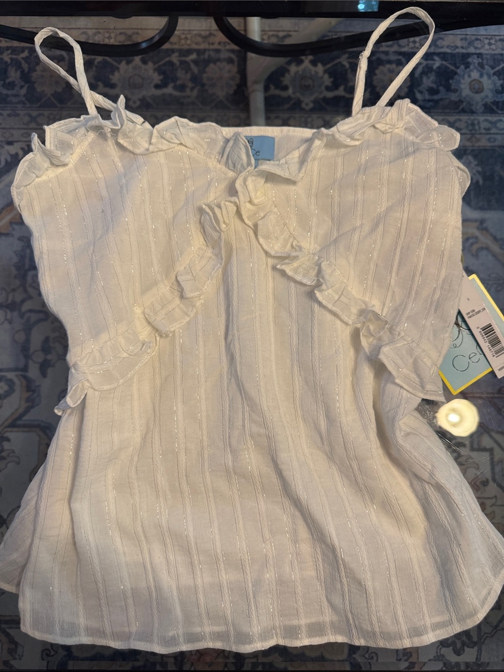 CeCe Cream Ruffle-Trim Spaghetti Strap Top